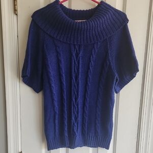 Dress Barn Royal Blue Cable-Knit Short Sleeve Sweater with Fold-Over Cowl